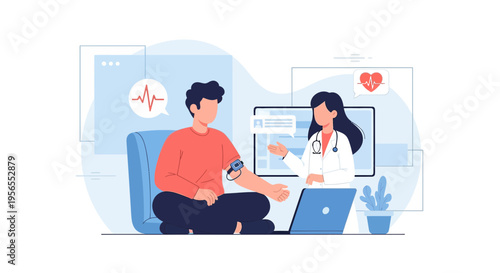 Telemedicine Consultation: Doctor and Patient Discussing Health via Video Call with Medical Data