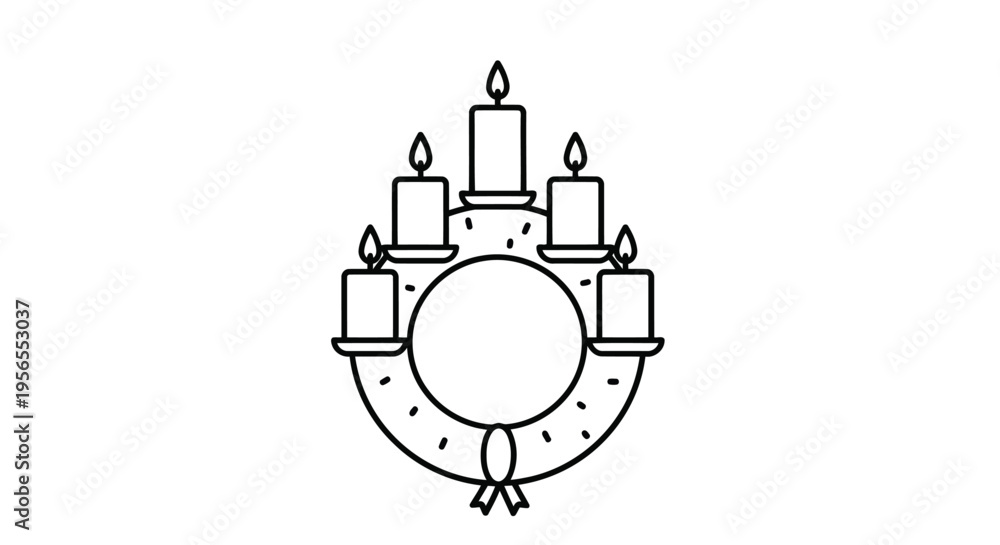Obraz premium Minimalist Christmas wreath icon with candles flat vector symbol isolated on white background
