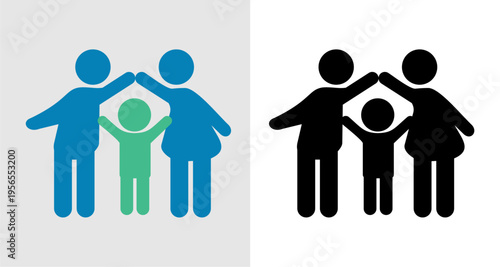 Happy family icon silhouette vector illustration isolated flat style.together,take care of each other