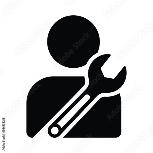Silhouette of a person holding a wrench, symbolizing repair, maintenance, and technical work