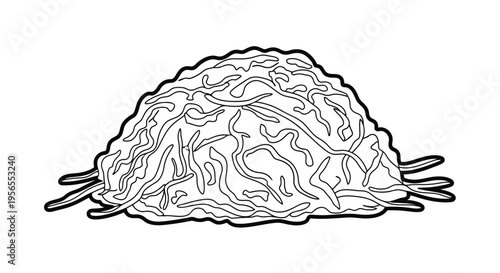 Black and white line art noodle illustration isolated on white background