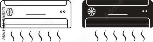 Air conditioning vector set collection with AC unit cooler fan ventilation icons, climate control cooling heating appliance symbol isolated outline silhouette design isolated on transparent background