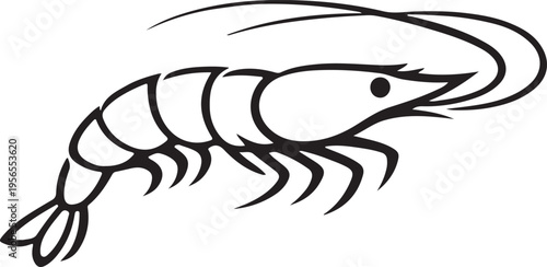 Shrimp silhouette minimal line art vector illustration aquatic creature outline seafood minimal marine design concept