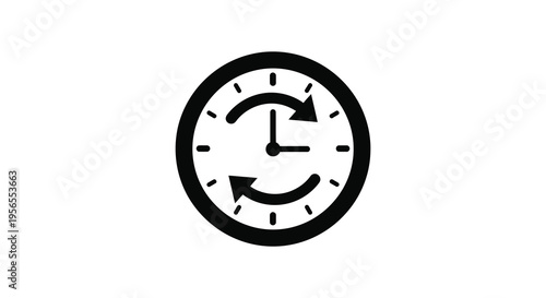 A circular clock face showing curved arrows time passing silhouette