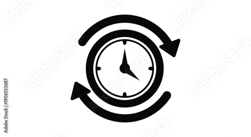 Circular clock with arrows indicating time s flow black silhouette