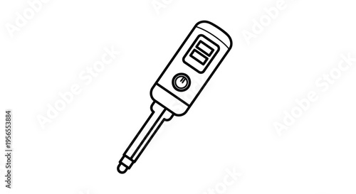 Digital thermometer device with LCD screen and probe flat illustration isolated on white background