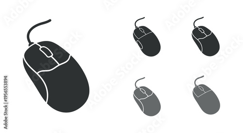 Four computer mice icons in varying shades a dark silhouette