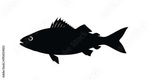 Black silhouette of a fish swimming isolated on white background