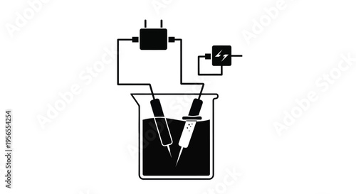 Flat illustration of two syringes in a beaker with electrical equipment isolated on white background