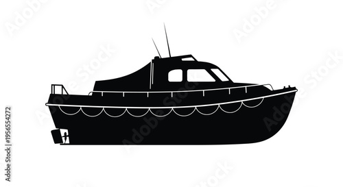 Black silhouette of a boat isolated on white background