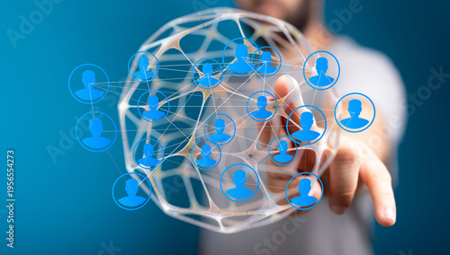 Fotografía Concept of global connection and social network with people interacting, illustr