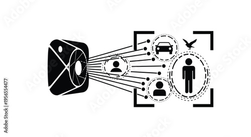 Camera technology detecting and categorizing diverse objects, people, and animals in an advanced recognition system.