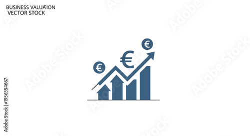 Flat vector business valuation graph with euro symbols isolated on white background