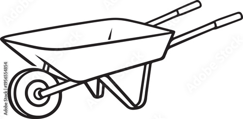 Wheelbarrow minimalist black white line art vector illustration garden tool farming equipment simple rural design