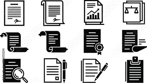 Collection of document icons with various symbols