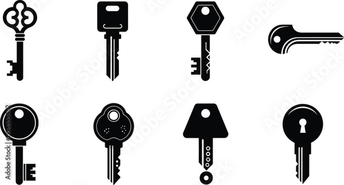 Collection of various keys on white background