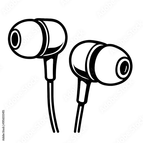 Wired In-Ear Earphones Icon Vector Illustration - Classic Audio Gadget