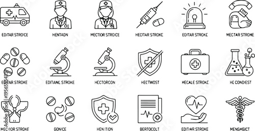 flat design icons set of essential workers and healthcare professionals in uniform vector illustration