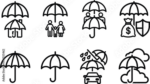 Collection of umbrella icons for insurance and protection concepts