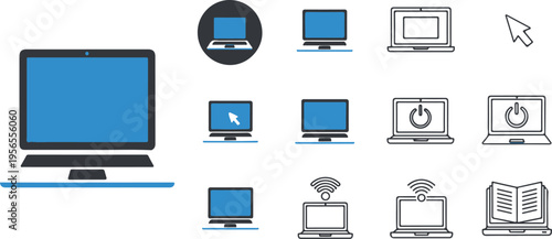 modern computer devices collection with cloud sync icon isolated on white background