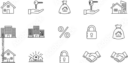 Set of flat design real estate and security icons for business and home protection concepts