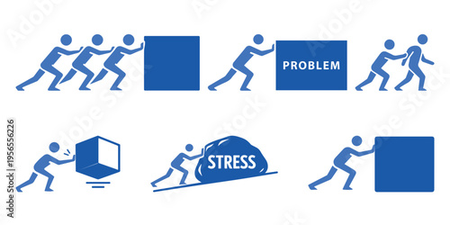 Business Concepts Set: Teamwork, Problem Solving, Stress Management, and Efficiency Icons