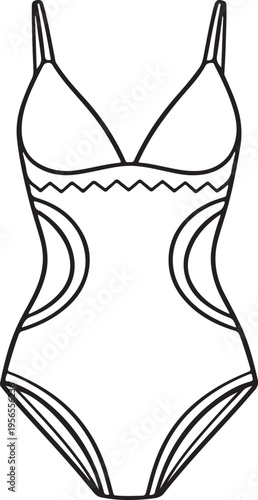 Fashion swimsuit minimal line art vector illustration modern apparel cutout design sleek straps beachwear style