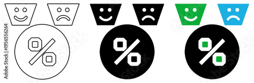 Minimalist Vector Emoji and Percentage Icon Set for Business Rating and Sale