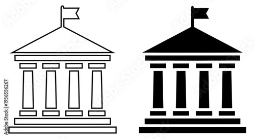 Minimalist Architecture Building Vector Icon Set with Government Bank and University