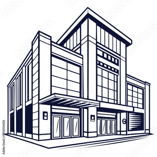 Modern commercial building with large and prominent entrance