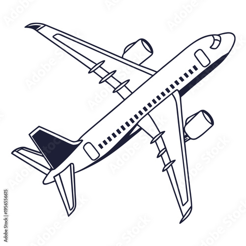 Jet airplane top view outline graphic illustration