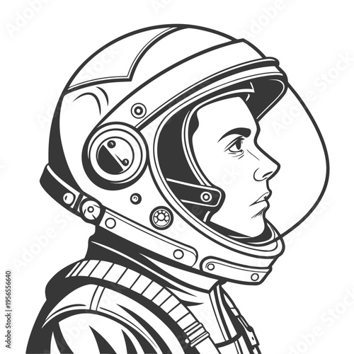 Astronaut portrait in helmet, space exploration graphic