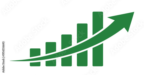 Green Bar Chart with Upward Arrow Showing Growth and ProgressMinimalist Style
