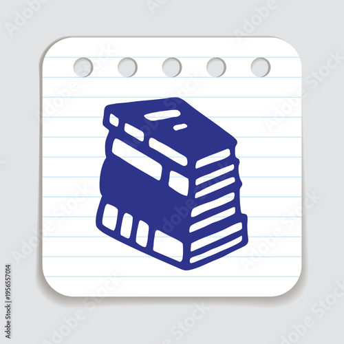 Doodle pile of books icon hand drawn with blue pen on a notepaper in freehand style. Vector illustration
