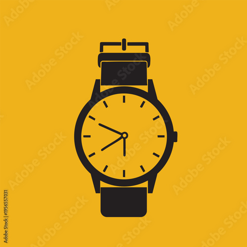 Minimalist orange watch with dark strap on solid background