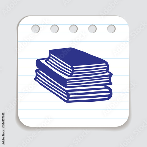 Doodle pile of books icon hand drawn with blue pen on a notepaper in freehand style. Vector illustration