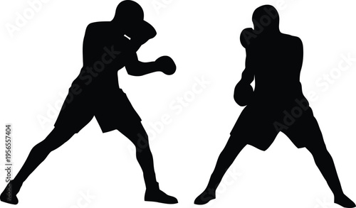 Silhouetted boxing stances in monochrome boxing posture study