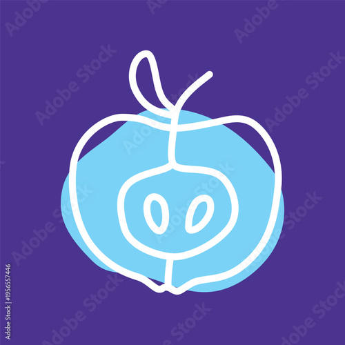 Apple half doodle icon hand drawn with thin line and colorful blob. Vector illustration