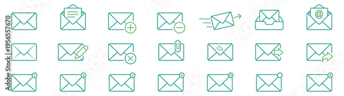 Email and Messaging Line Icon Set with Unread Notification Badges. Vector Email and Messaging Outline Icons: Notifications, Attachments, and Inbox Symbols. email envelope for digital communication