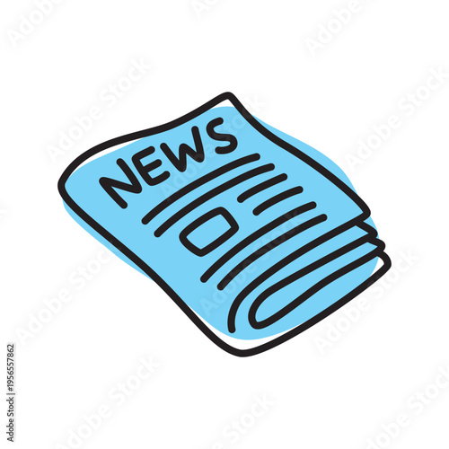 Doodle newspaper icon hand drawn with thin line and colorful blob isolated on white background. Vector illustration