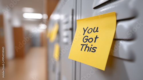 You got this motivation concept with note on locker in school hallway
