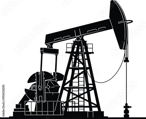 WebOil pump jack silhouette, petroleum industry extraction equipment, fuel energy production, oil well drilling rig, industrial engineering, fossil fuel, isolated.