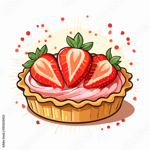 Minimalistisches Erdbeer-Törtchen auf hellem Hintergrund mit Copy Space