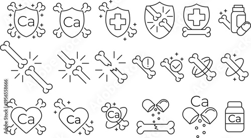 Healthy bone care icons set. Human anatomy and medical outline symbols. Editable stroke. Vector illustration