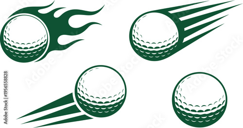 Flying golf ball sport icons, dynamic vector illustration