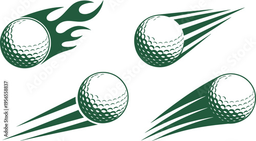 Flying golf ball sport icons, dynamic vector illustration