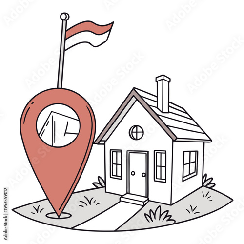Real estate location pin and house navigation illustration