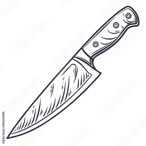 Professional chef knife hand drawn line art illustration