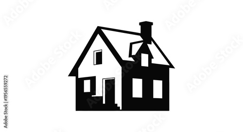 Simple black house illustration with a chimney stark silhouette