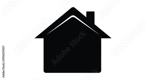 Simple black house icon with a pointed roof a stark silhouette